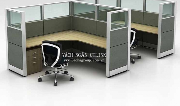 Vách ngăn bàn làm việc Nỉ Kính 02 nhân viên